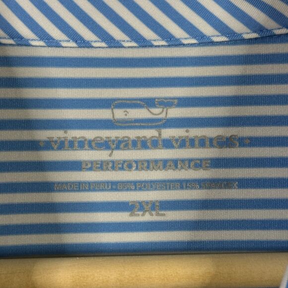 Vineyard Vines Polo Shirt Mens 2XL Light Blue Striped Performance Stretch Golf - Picture 4 of 11